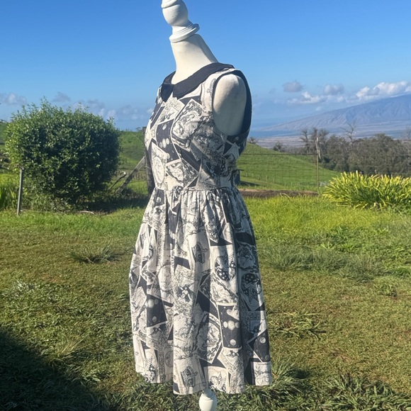 ModCloth Black Printed Whimsical Swing Sleeveless Goth Whimsigoth Dress Small - Picture 7 of 11